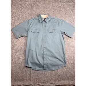 Wrangler Shirt Men's Small Teal Short Sleeve Double‎ Pocket Collared Button-Up